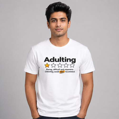 Adulting One-Star Review Regular Fit T-Shirt – White