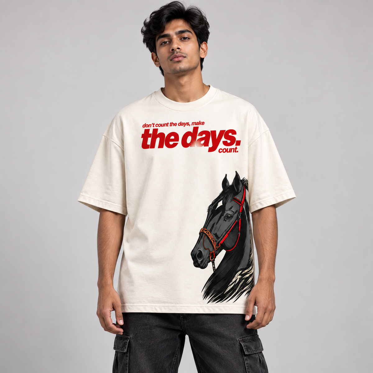 Make The Days Count – Horse Side Print Oversized T-Shirt