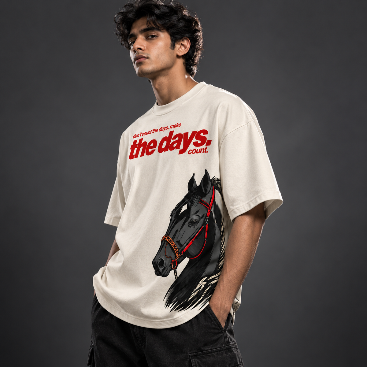Make The Days Count – Horse Side Print Oversized T-Shirt