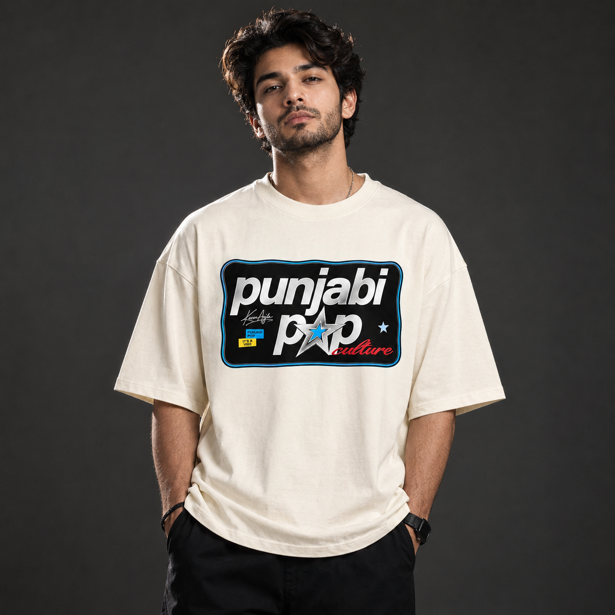 Punjabi Pop Culture Oversized T-Shirt – Creamish Off-White