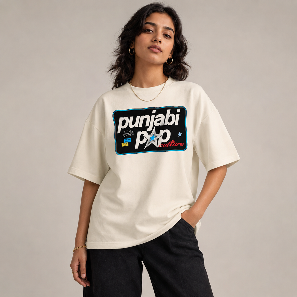 Punjabi Pop Culture Oversized T-Shirt – Creamish Off-White