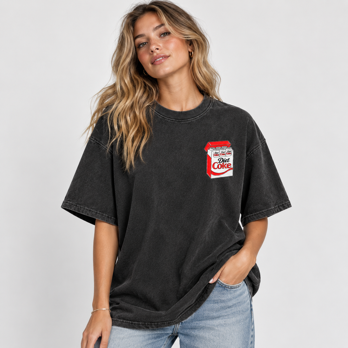 Diet Coke Vintage Pack Oversized T-Shirt – Washed Charcoal